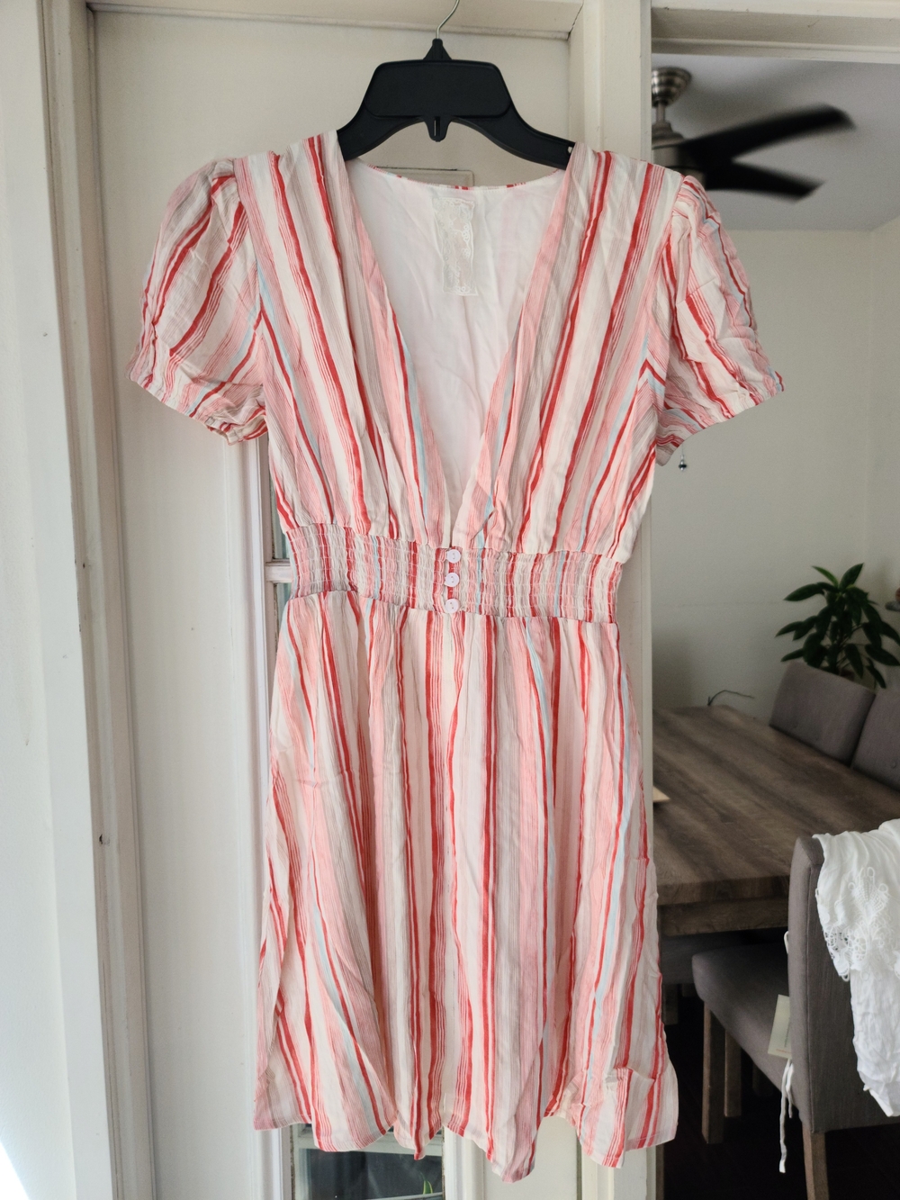 Sadie & Sage Pink & White Striped V-Neck Mini Dress